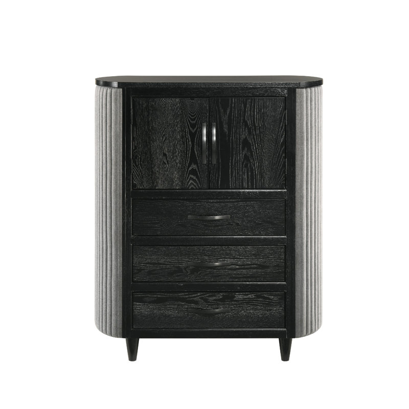 Commode Sevy, 3 tiroirs, bords gris, noir onyx