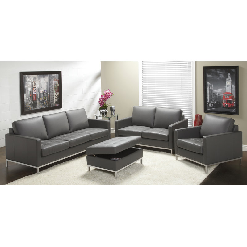 Fauteuil Corniche, Cuir véritable gris