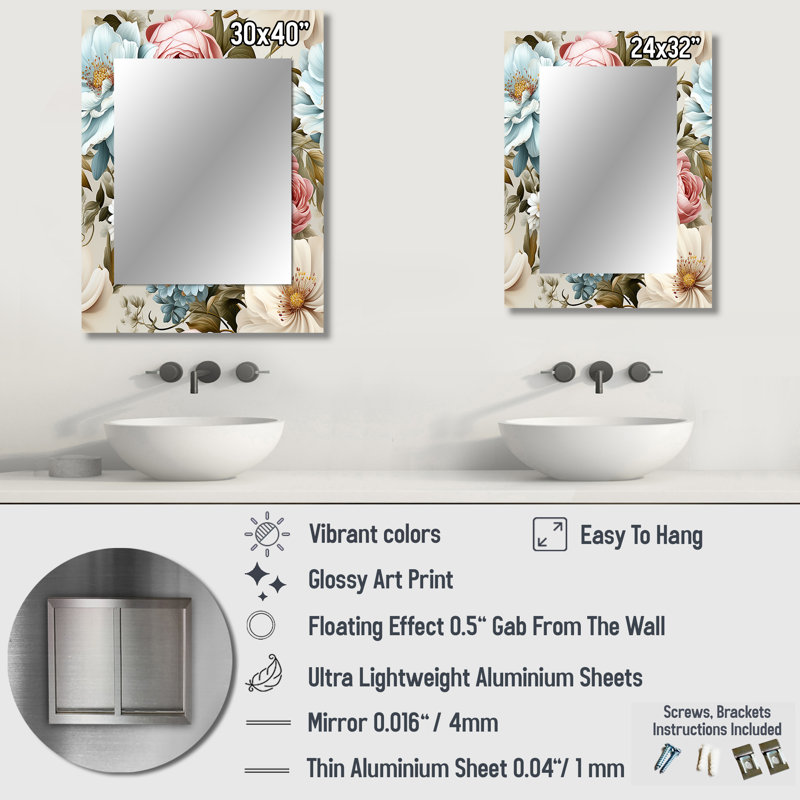 Chillcott, pastels décoratifs Boho - miroir mural décoratif floral, 32 po x 24 po