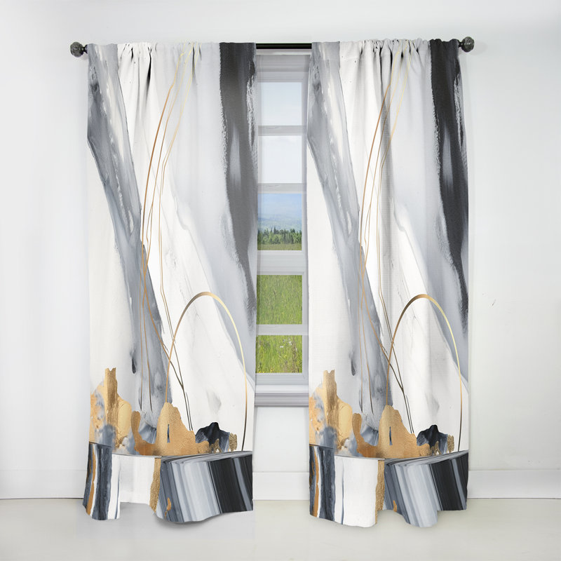 Hedda - Black Gold Fusion Of Marble III - Modern Curtain - Velvet Room Darkening - 1 panel, 52" W x 63" L