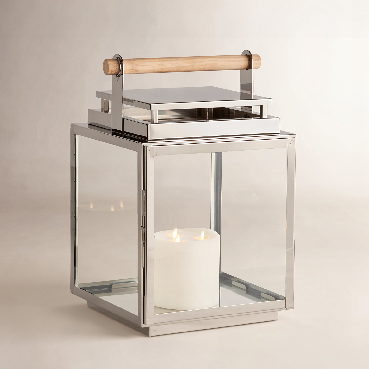 Cathica Tabletop Lantern, 21" H x 14.5" W x 14" D, Silver