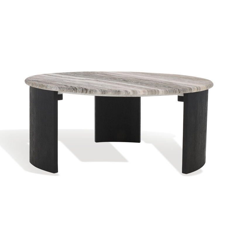 Modern Round Black Wood Coffee Table with Marble Top