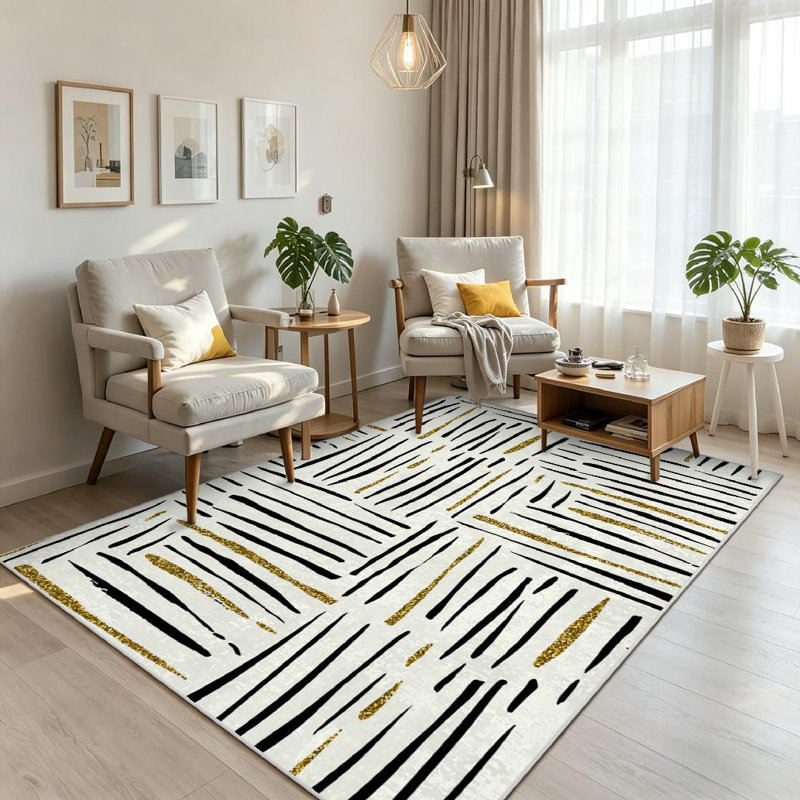 Tapis d'intérieur lavable à la machine à motif abstrait beige et vert, Rectangle 71" x 98"