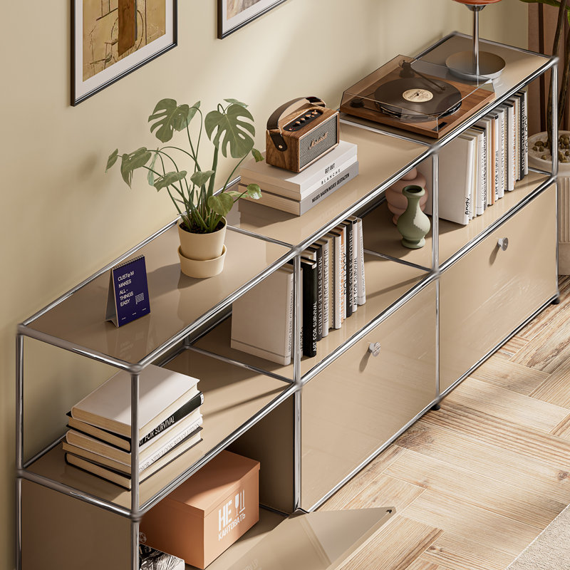 Modular Steel Accent Storage Cabinet With Adjustable Shelves, Brown