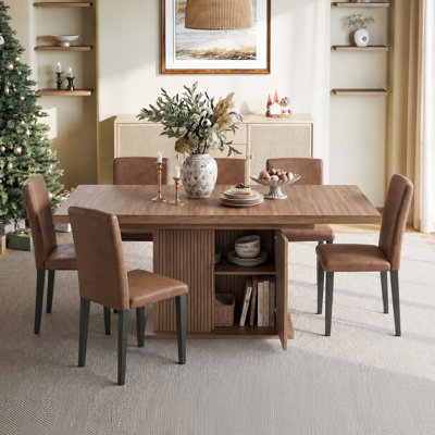 Ensemble de table de salle à manger extensible de 63 à 78 po avec rangement à deux niveaux et chaises en similicuir