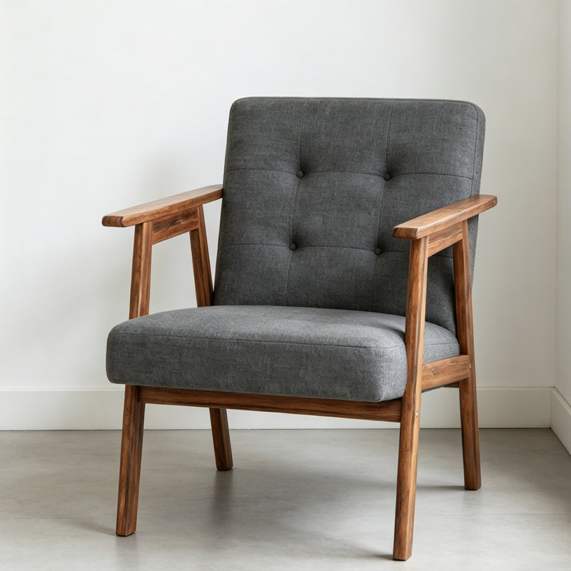 Modern Accent Chair, 24.61" Wide Mid Century Upholstered Solid Wood Accent Chair, Mid Century Armchair, Reading Chairs for Living Room Bedroom Office