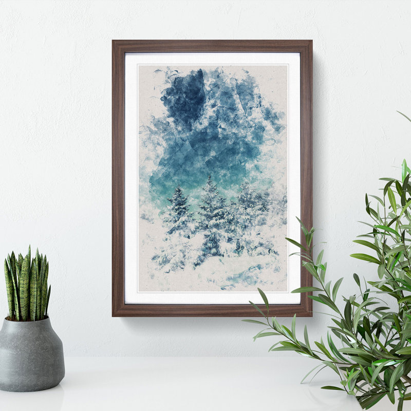 Winter Forest Vol.9 Watercolour - Picture Frame Graphic Art, 36cm H x 27cm W x 2cm D, Walnut
