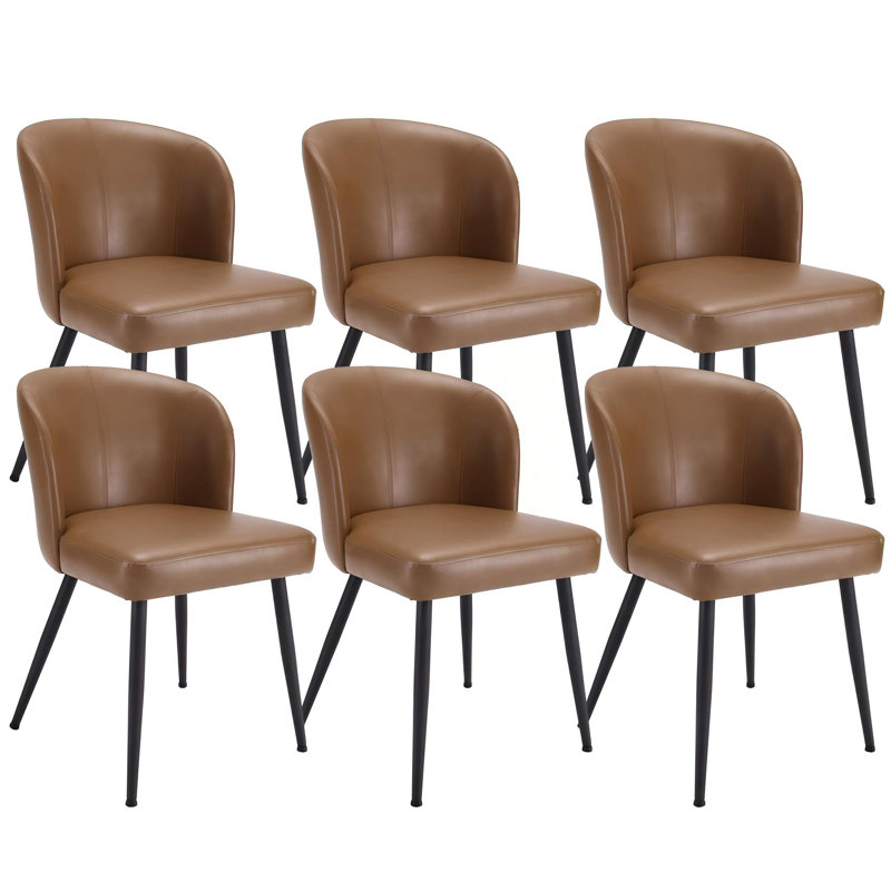 Upholstered Faux Leather Back Side Dining Chair (set Of 6), Brown