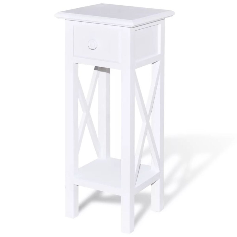 Spielman Glass End Table with Storage, White, Brown