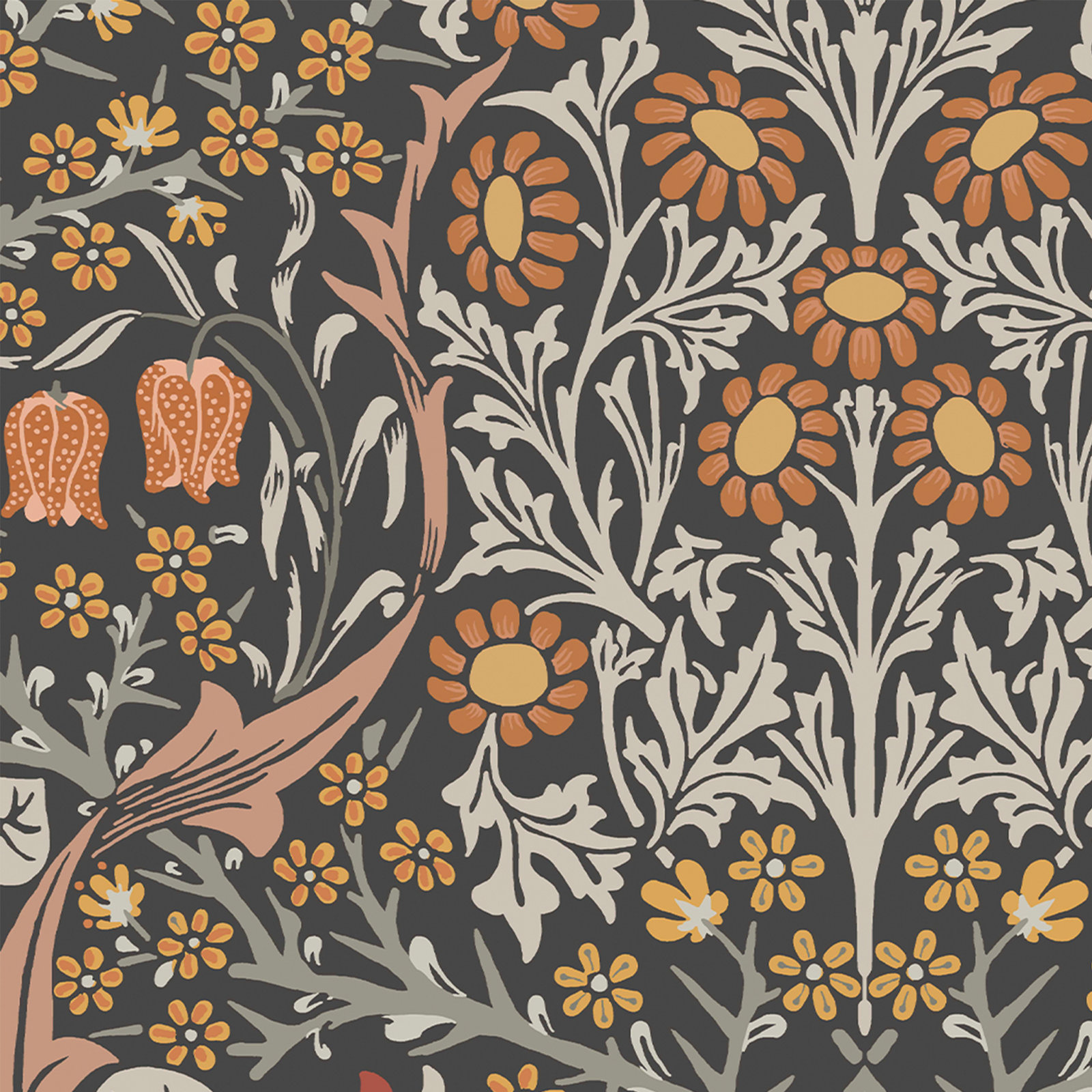 Floral Wallpaper, Charcoal ;Burnt Orange