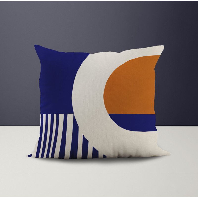 Jeté carré en polyester intérieur / extérieur, L 17 po x H 17 po, Orange / bleu marine