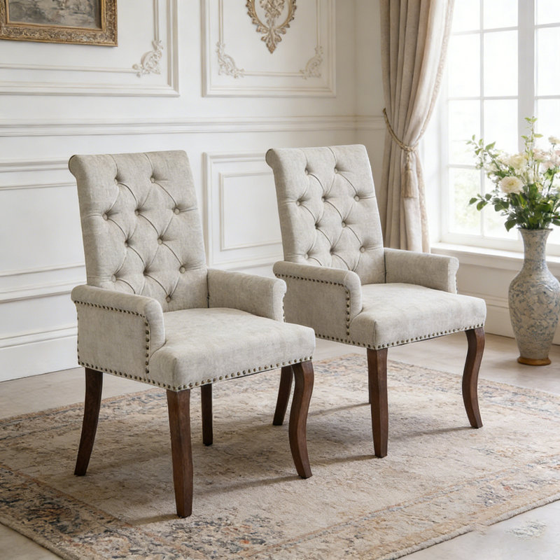 Upholstered Chenille Fabric Accent Dining Chair, Beige