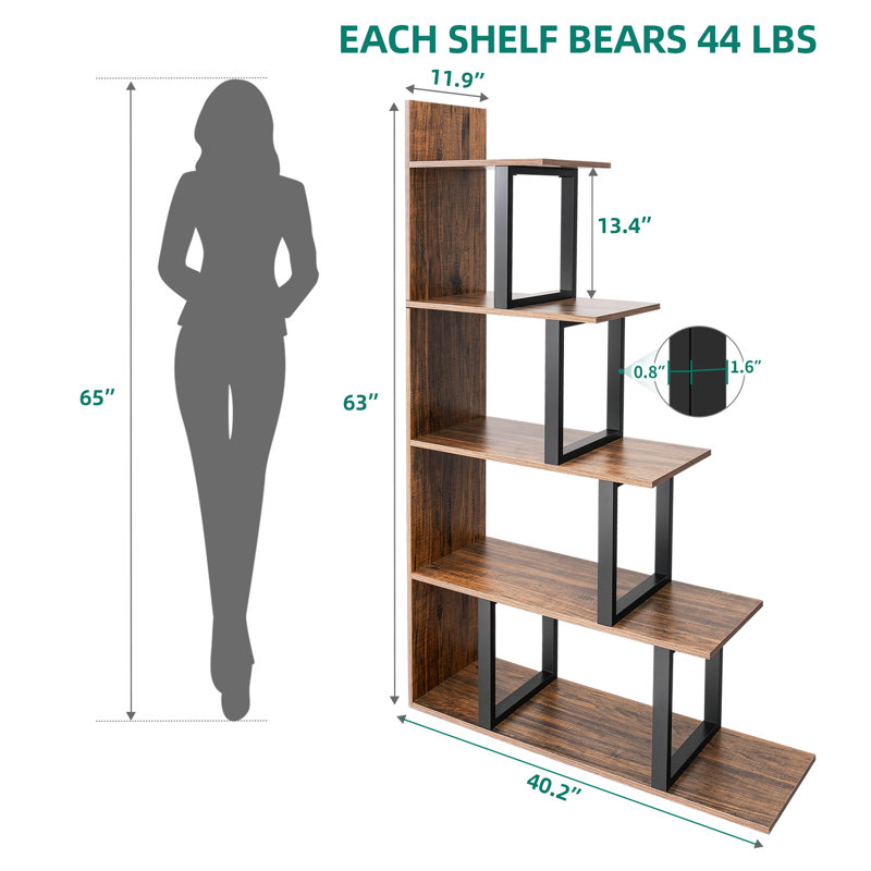 Amill Corner Shelf Unit，Set of 2 Ladder Shelving Unit, Brown/Black