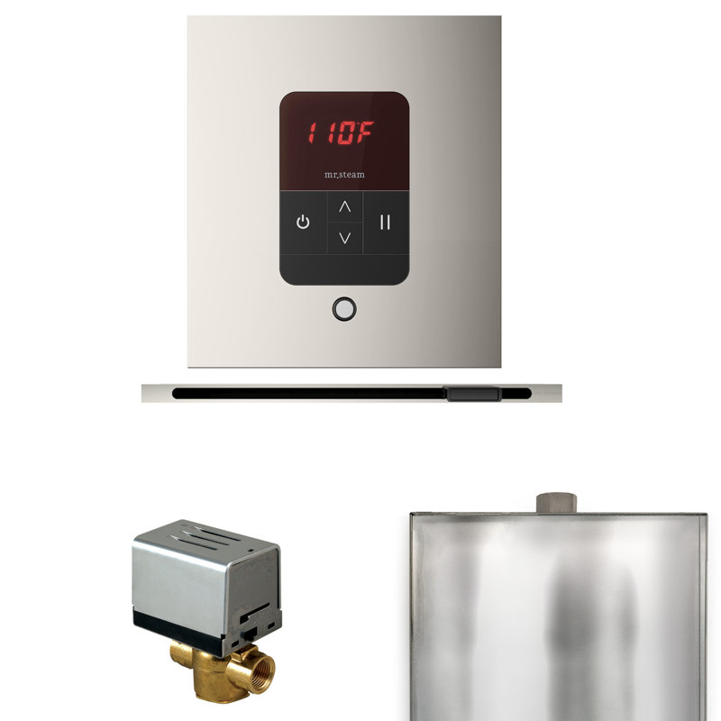 Ensemble de base de commande de douche à vapeur Butler avec commande carrée de l'iTempo et tête de vapeur linéaire en chrome poli