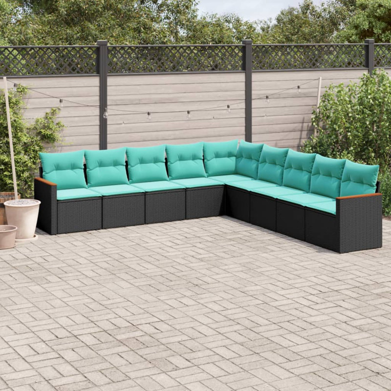 Ensemble de canapés de patio 6 pièces avec coussins en rotin noir pour l'extérieur