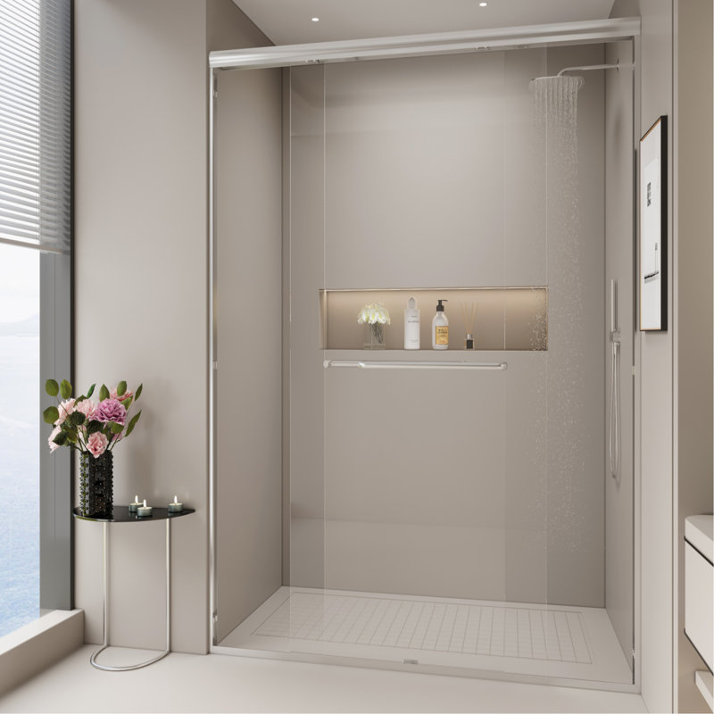 44-48 In. W X 72 In. H Double Sliding Shower Door, Semi-Frameless Bypass Bathroom Sliding Door With 1/4" (6Mm) Tempered Glass For Walk-In Shower, Chrome