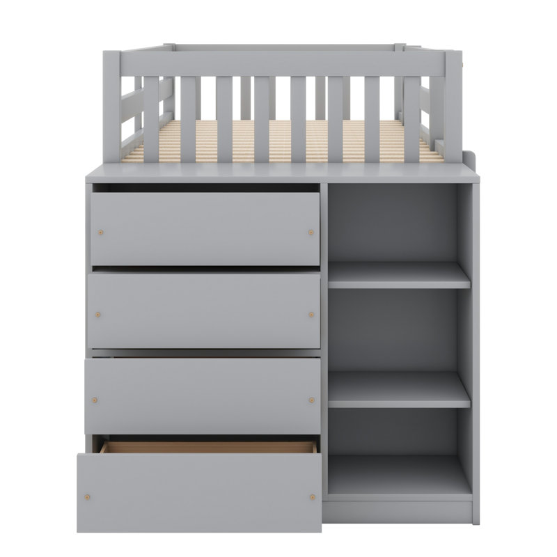 Lit superposé avec tiroirs et tablettes, gris, Simple sur simple