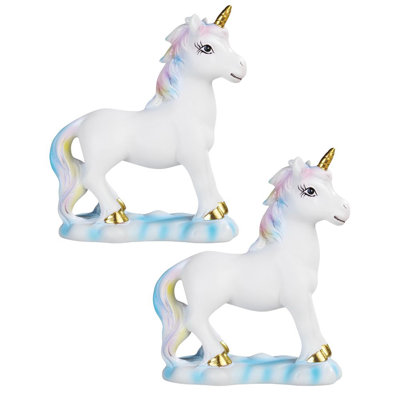 "2-PC Set" ICE ARMOR 6.75"H Lucite Unicorn with Rainbow Mane Figurine Figurine Statue Ornament Home/Room Decor and Perfect Gift Ideas for House Warming, Holidays and Birthdays Great Collectible Addition