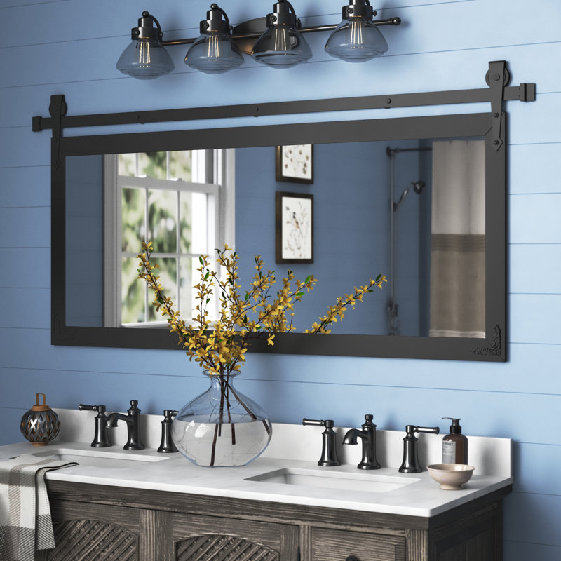 Neace Engineered Wood Rectangle Mirror, 30.5" H x 64" W, Black Satin