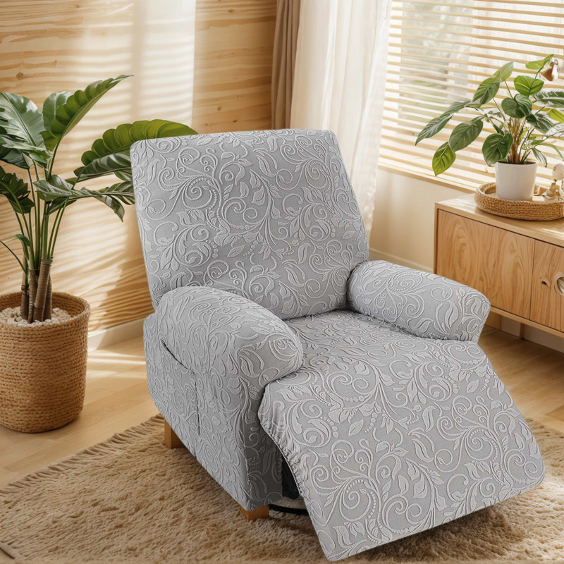 Housse pour fauteuil inclinable en velours 4 pièces avec ajustement élastique - Housse en jacquard extensible pour fauteuils inclinables