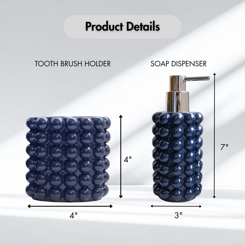 Ensemble d'accessoires de salle de bain 2 pièces, distributeur de savon en résine et porte-brosse à dents pour salle de bain, salle de bain d'invités, appartement et dortoir, bleu marine Better Trends Nova