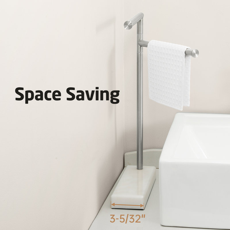 KES 17.3" Hand Towel Holder Stand For Bathroom Countertop With Weighted Marble Base And Adjustable 2 Arms Brushed Steel