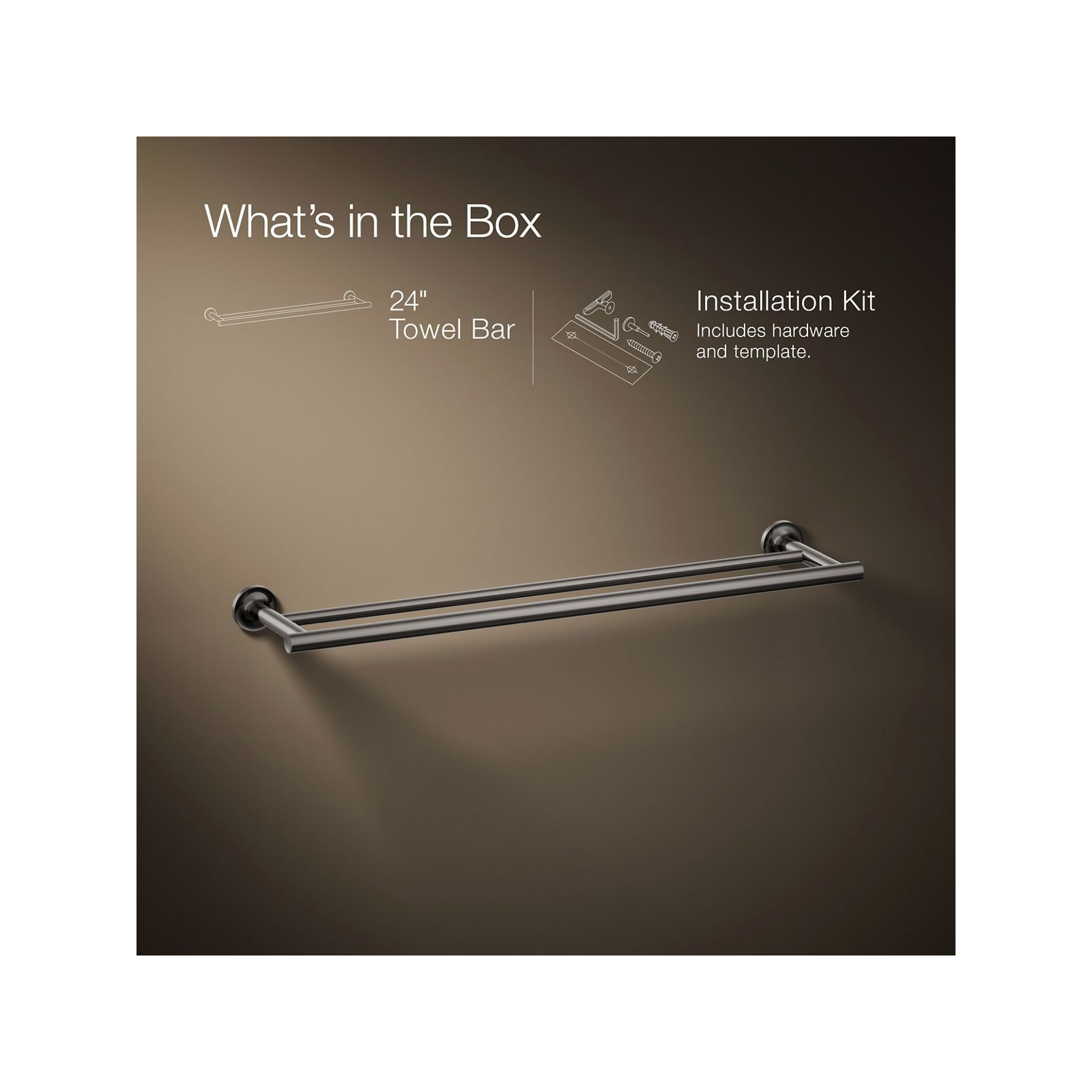 Purist Double 24" Wall Mounted Towel Bar, Vibrant Titanium