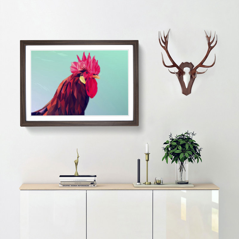 Geometric Rooster in Abstract - Framed Print, 48cm H x 65cm W x 2cm D, Walnut Framed
