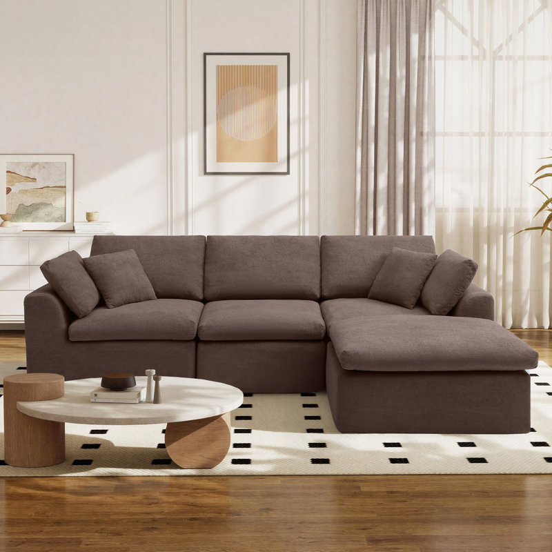 Boneless 110'' Comfy L Shaped Cloud Sofa with Ottoman, Oversized Compression Deep Seat Sectional Modular Couch, 3 Seater Living Room Set