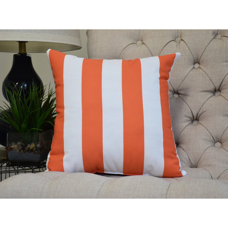 Nantucket Orange Striped 16" Square Polyester Throw Pillow