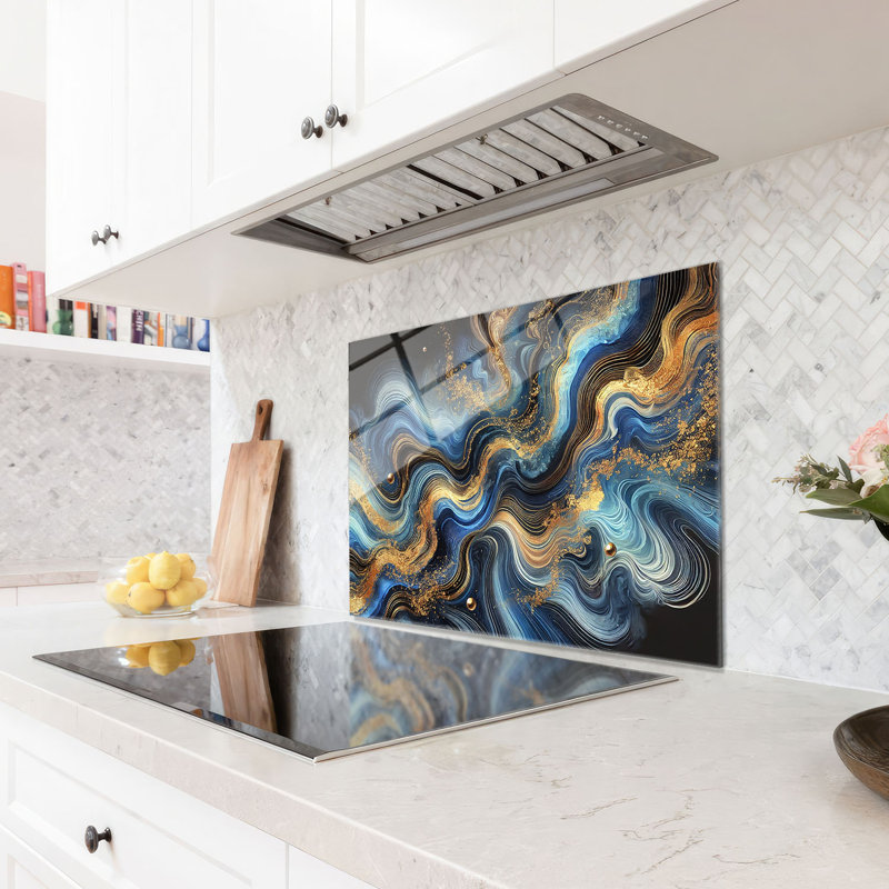Dosseret en verre trempé Celestial Waves - Décoration murale de cuisine, H 17 po x l 17 po