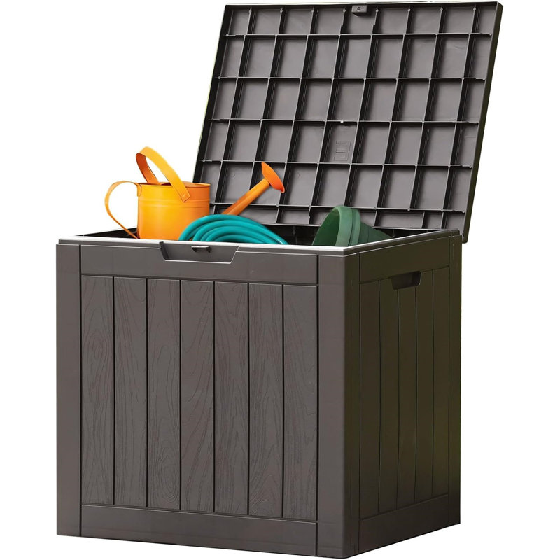 Boîte de rangement pour terrasse avec rangement en résine imperméable et verrouillable d'une capacité de 31 gallons pour des livraisons sécurisées et un rangement intérieur