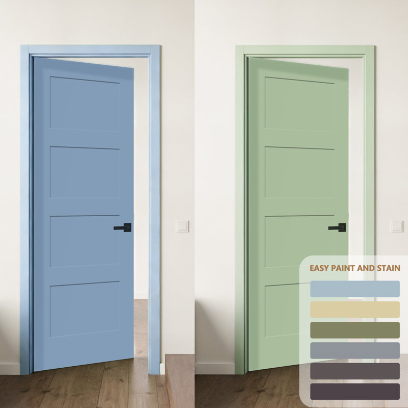 (Avec serrure et trou pour charnières) Porte standard à 4 panneaux en bois massif apprêté, 18 po x 80 po, Gauche