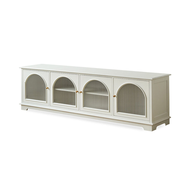 Meuble télé blanc en bois massif, H 22,44 po x L 70,87 po x l 17,72 po, Blanc
