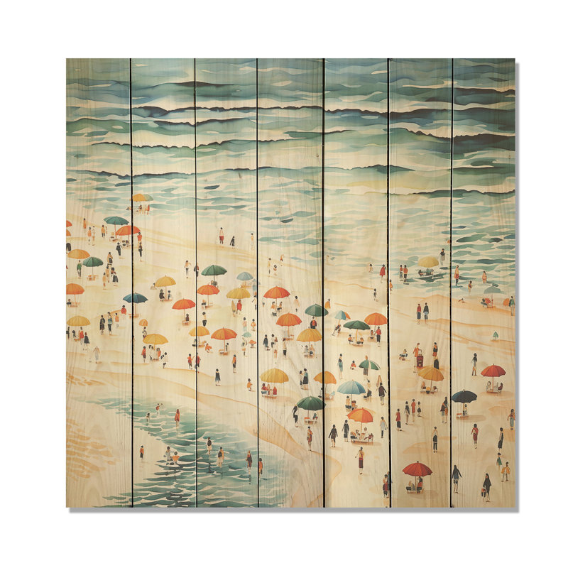 «Beach Day Umbrella Parade III - Beach People On», reproduction de bois, H 30 po x l 30 po