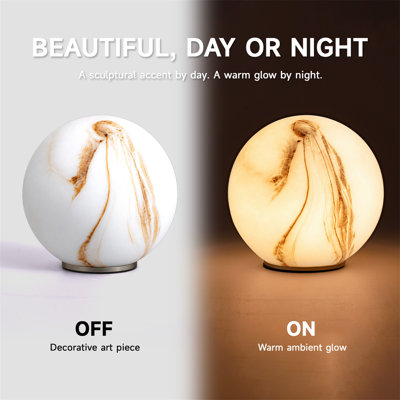 Marble Vein Globe Touch Table Lamp, Rechargeable Stepless Dimmable LED Accent Lamp