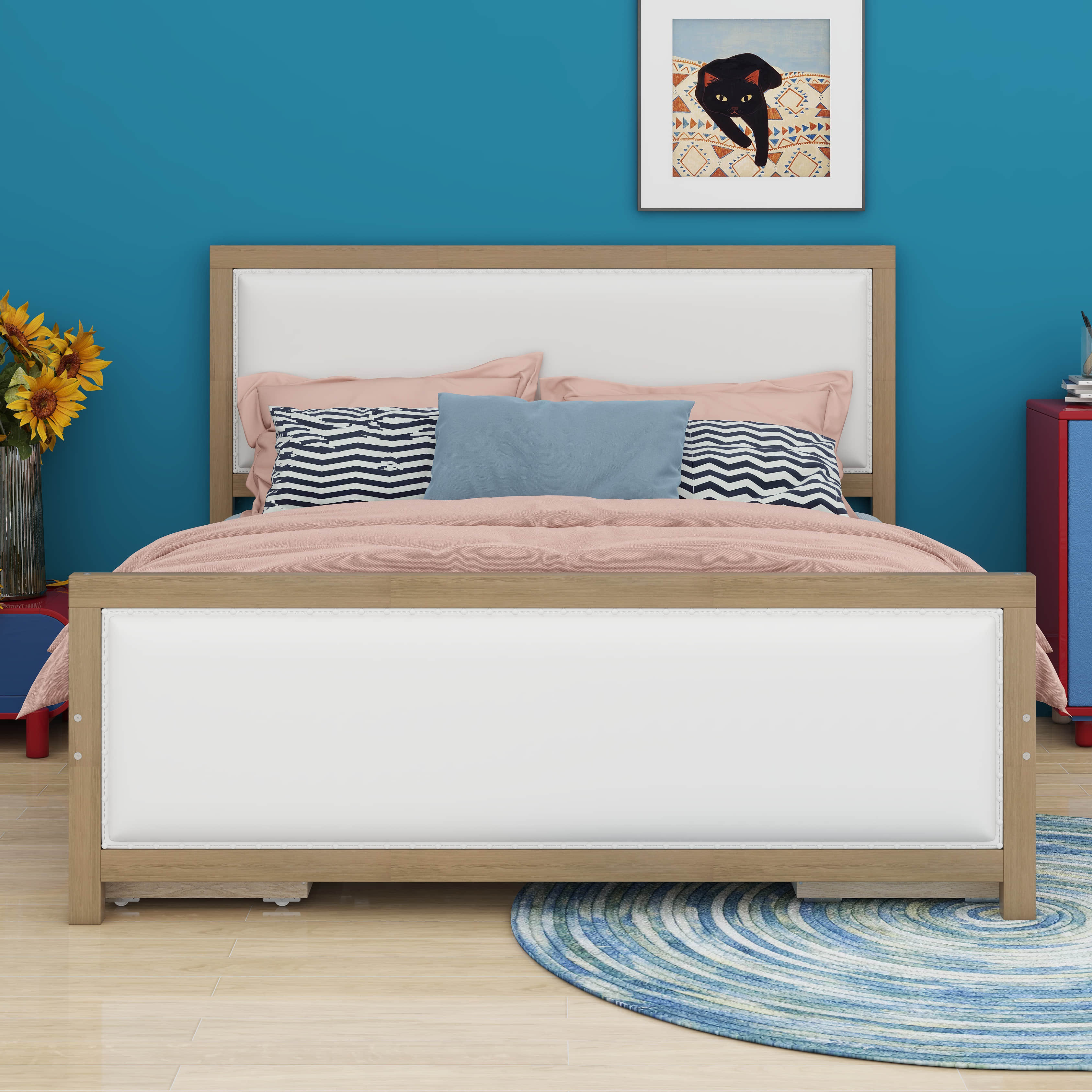 Latitude Run® Full Size Upholstered Platform Bed With Wood Frame And 4 ...