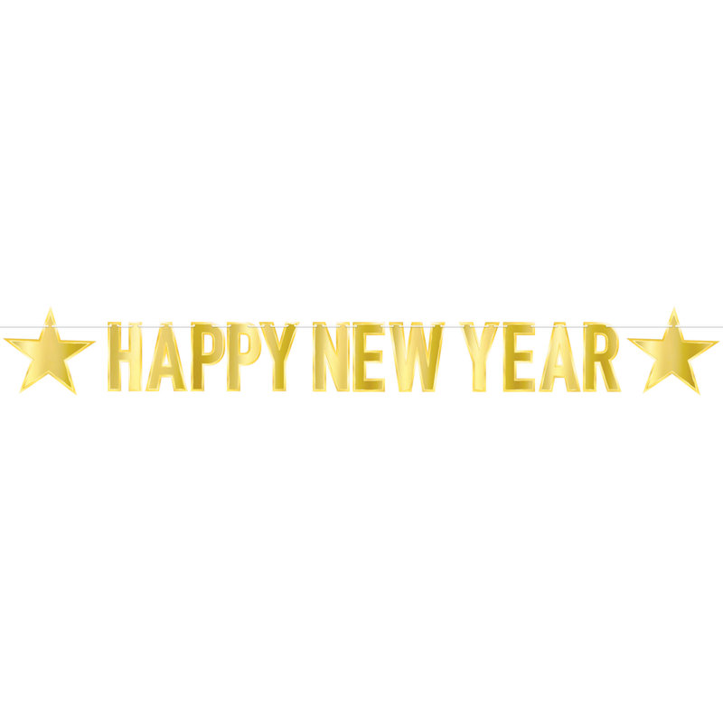 Banderole en feuille Happy New Year, Or