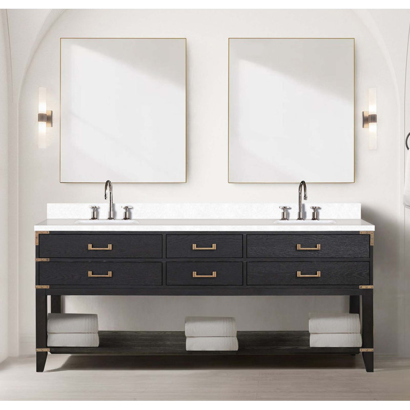 Meuble-lavabo double avec miroirs et tablette ouverte