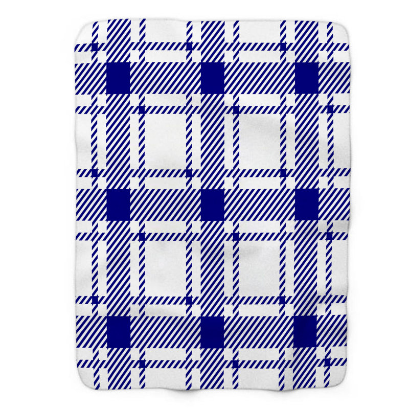 Couverture en sherpa écossais bleu marine à motif écossais de qualité supérieure 1 pièce, L 60 po x L 80 po