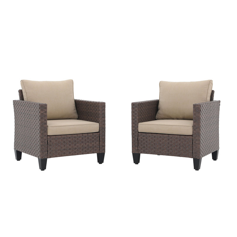 Tarnell Patio Chair with Cushions, Brown Frame/Beige Cushion