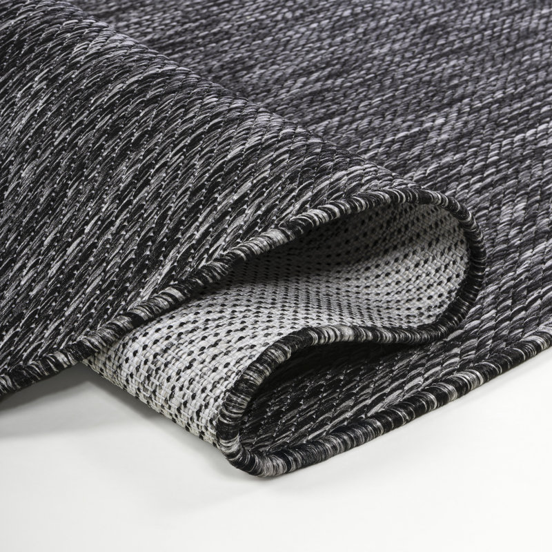 Ollin Modern Rustic Organic Curve Dark Gray Indoor/Outdoor Rug, Novelty  7'9" x 10'