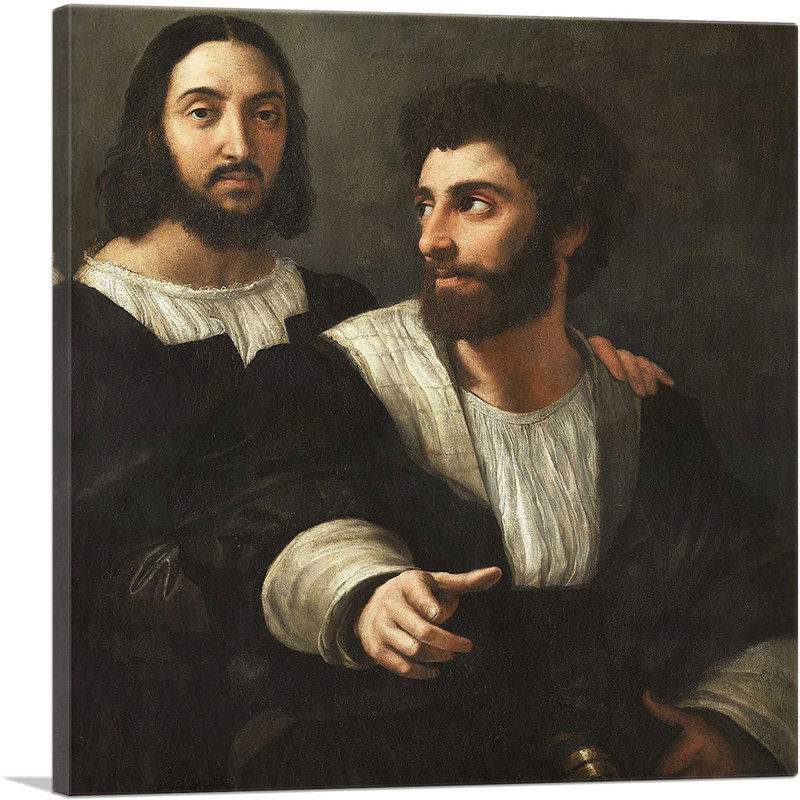 Autoportrait avec un ami 1506 par Raphael - reproduction d'art sur toile tendue, H 18 po x l 18 po x P 0,75 po