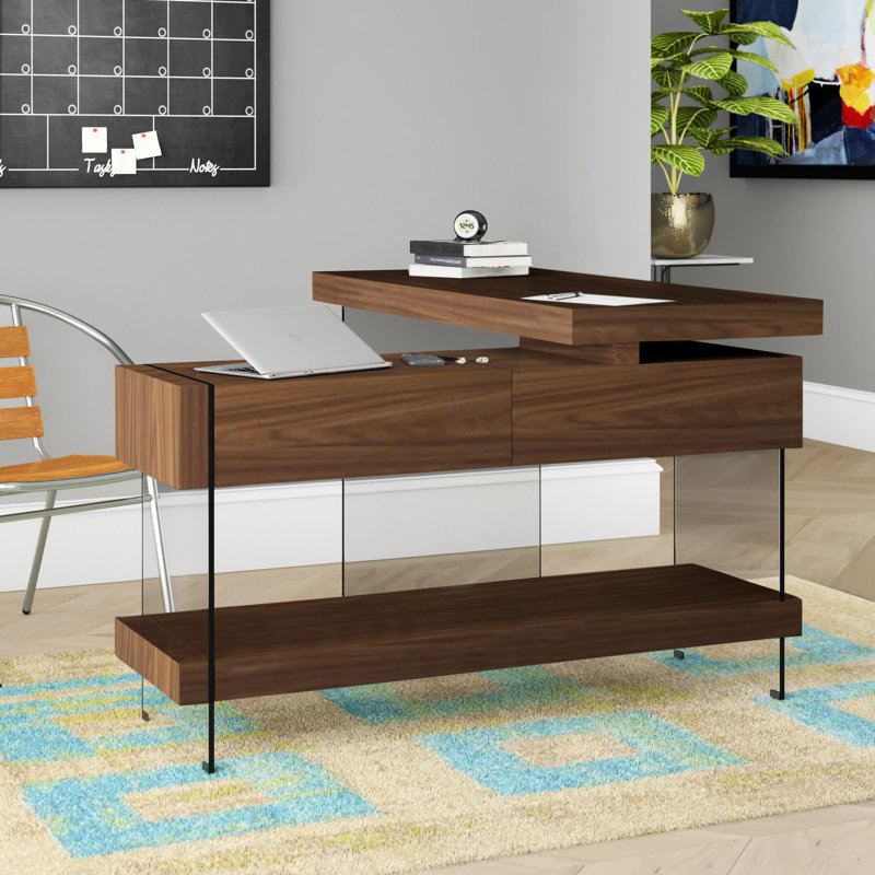 Goyette L-Shaped Writing Desk, Warm Walnut Veneer