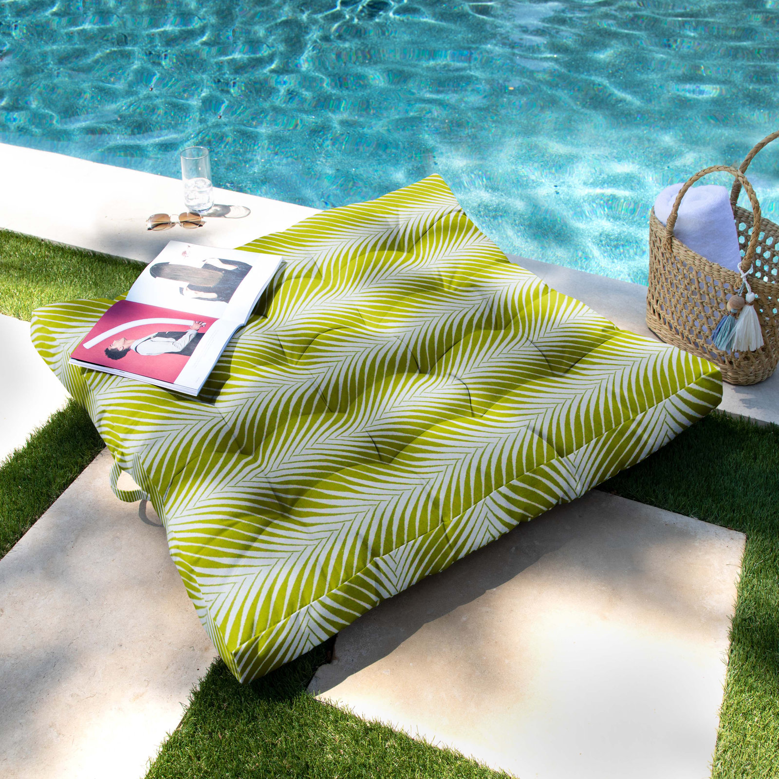 Kama 40" x 40" Sunbrella® Throw Pillow, Clock Out Frond