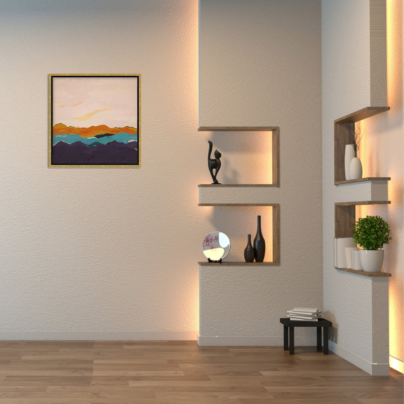 Nature Inspired Twilight Silhouette, 48" H x 48" W, Floated Framed Canvas, Gold