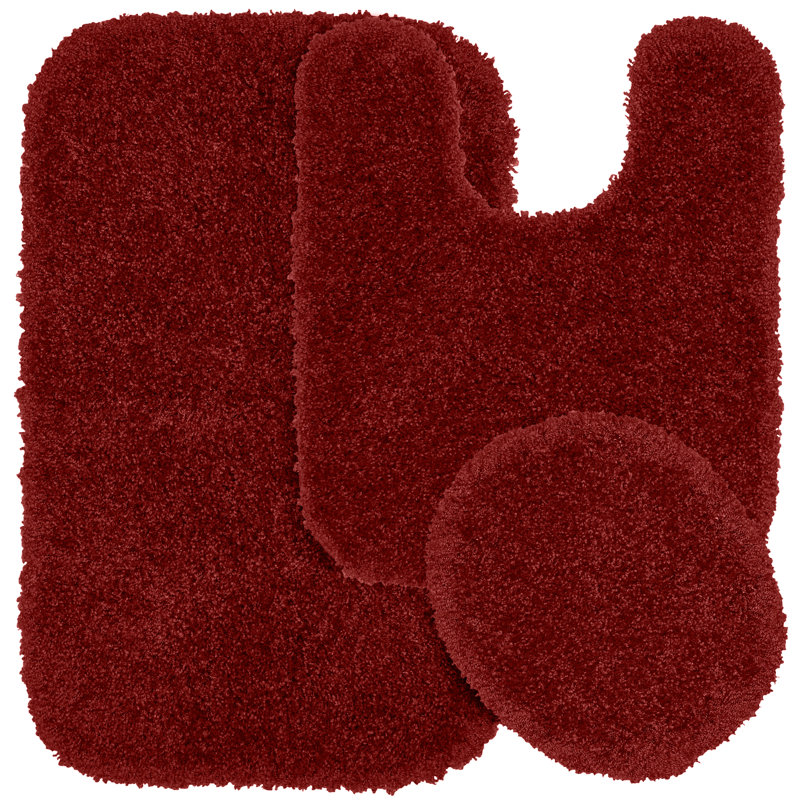 Treye 3-piece nylon bath mat set with non-slip backing, Rouge