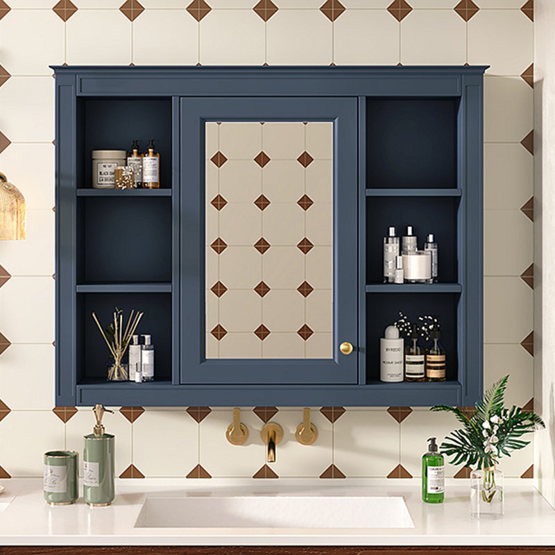 Armoire de rangement murale à pharmacie avec miroir, Bleu