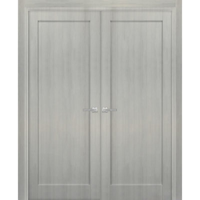 Portes françaises à double panneau avec quincaillerie Quadro 4111, cadre et garnitures en frêne gingembre, porte intérieure robuste pour salle de bain et chambre à coucher, 64 po x 80 po (2 x 32 x 80)