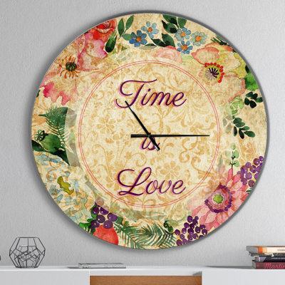 Time is Love Pink Floral - Vintage wall clock
